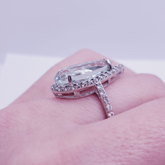 Montezuma Prasiolite & White Zircon Pear Shape Halo Ring in Platinum | Sterling